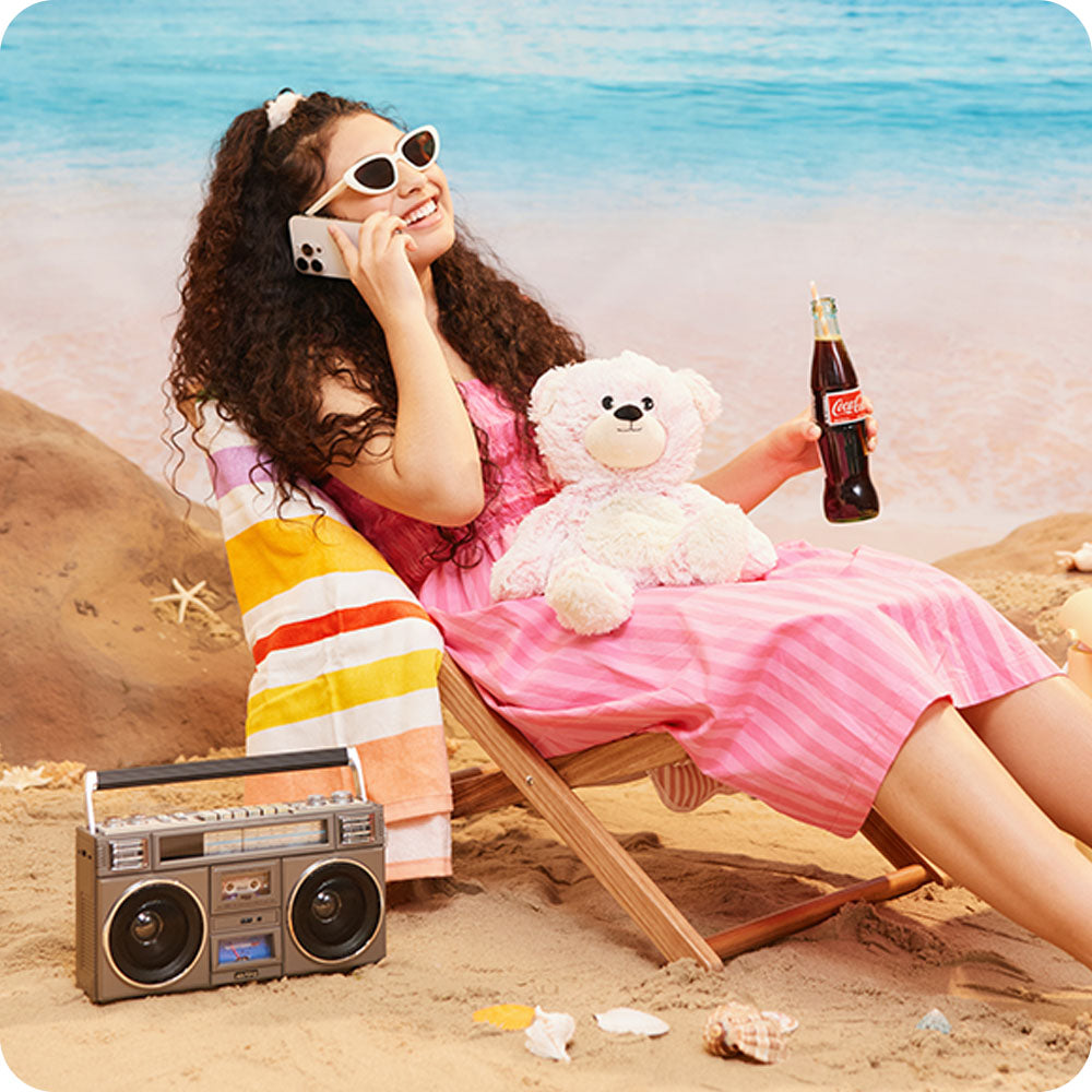 Image 99: pink marshmallow bear beach chair lifestyle